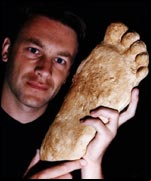 Chris Packham with Big Foot's foot